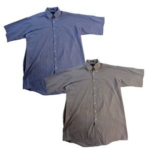 Lot Of 2 Towncraft Short Sleeve Collared Button Down Shirts Gray Blue 18 XLT